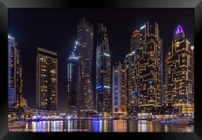 Dubai Marina Nightscape Framed Print by Jim Monk
