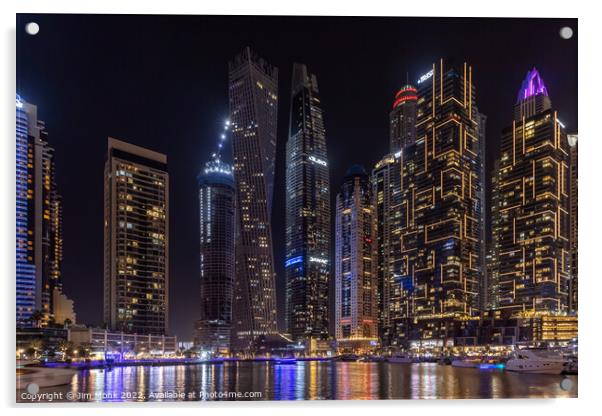 Dubai Marina Nightscape Acrylic by Jim Monk