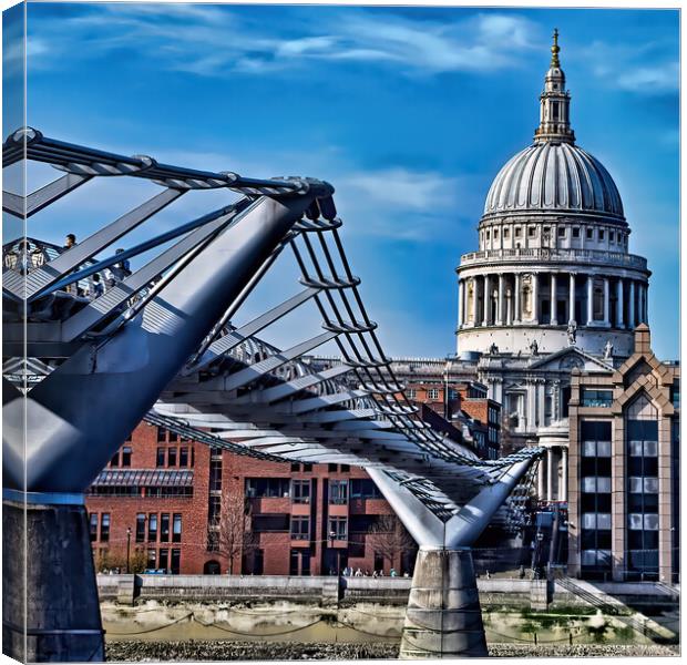 St Paul's Cathedral and The Millennium Bridge Canvas Print by Joyce Storey