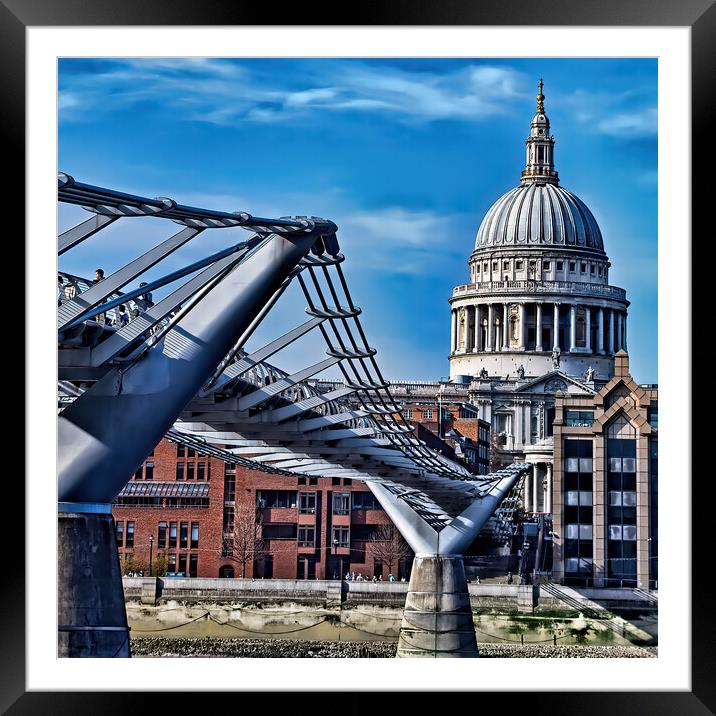 St Paul's Cathedral and The Millennium Bridge Framed Mounted Print by Joyce Storey