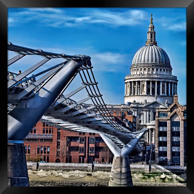 St Paul's Cathedral and The Millennium Bridge Framed Print by Joyce Storey