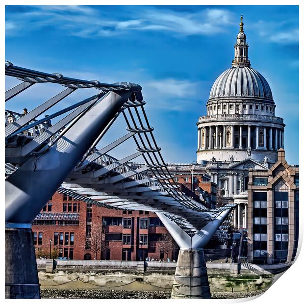 St Paul's Cathedral and The Millennium Bridge Print by Joyce Storey