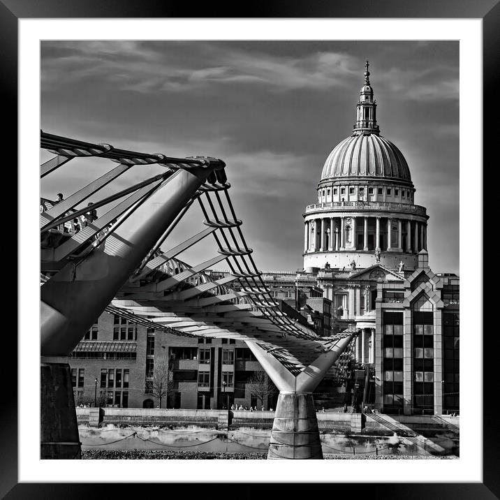 St Paul's Cathedral and the Millennium Bridge Framed Mounted Print by Joyce Storey