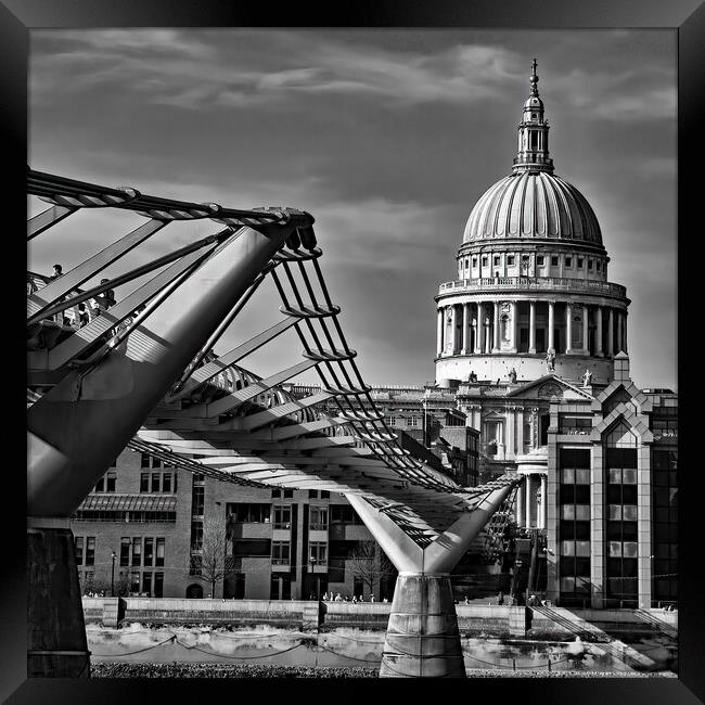 St Paul's Cathedral and the Millennium Bridge Framed Print by Joyce Storey