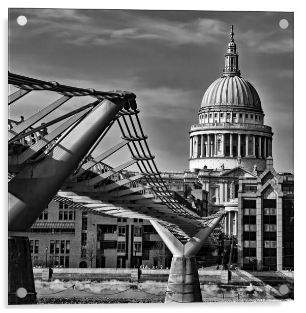 St Paul's Cathedral and the Millennium Bridge Acrylic by Joyce Storey