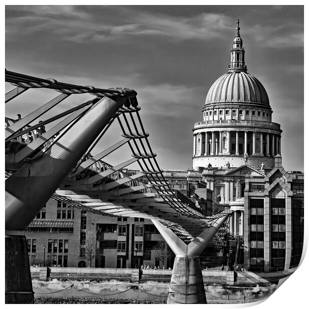 St Paul's Cathedral and the Millennium Bridge Print by Joyce Storey