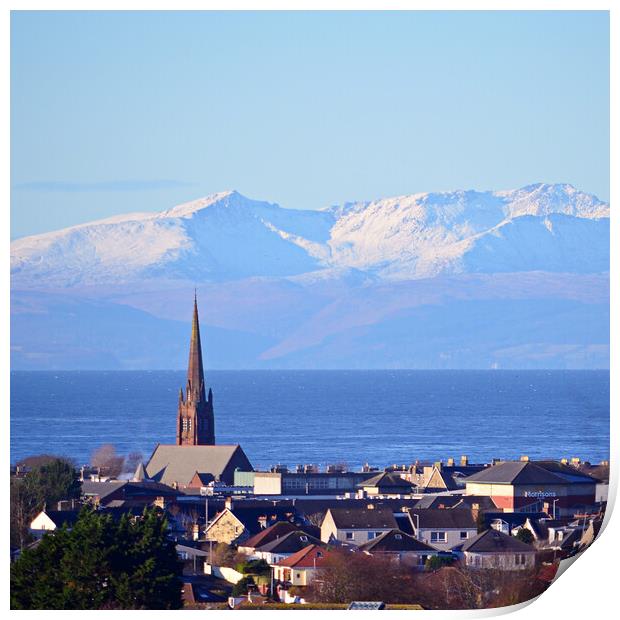 A view over Ayr to Arran Print by Allan Durward Photography