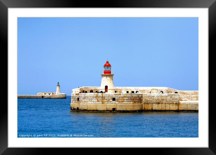 Entrance Lighthouses, Grand harbor, Malta. Framed Mounted Print by john hill
