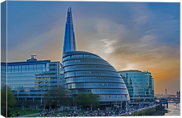 City Hall and Shard in the Early Evening Canvas Print by Joyce Storey