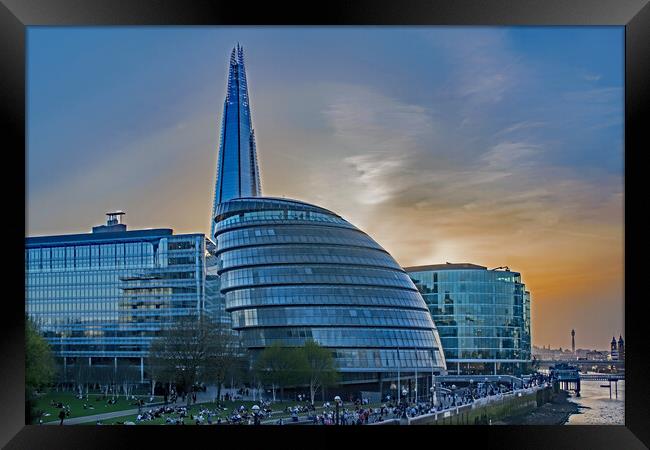 City Hall and Shard in the Early Evening Framed Print by Joyce Storey