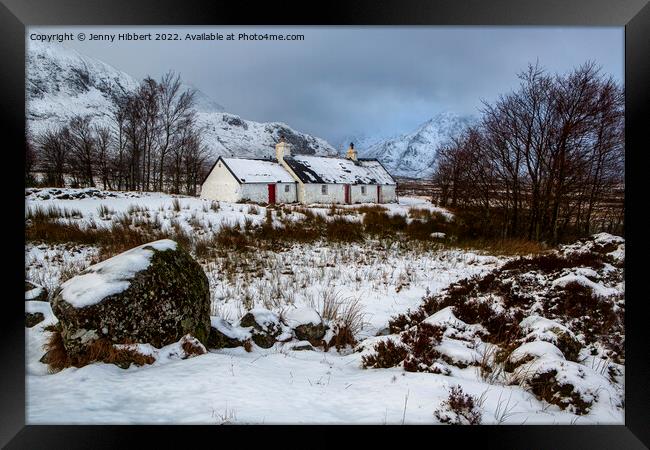 Scenic view of Black Rock Cottage Glencoe Framed Print by Jenny Hibbert