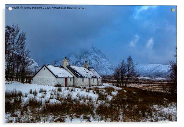 Black Rock Cottage Glencoe Scotland Acrylic by Jenny Hibbert
