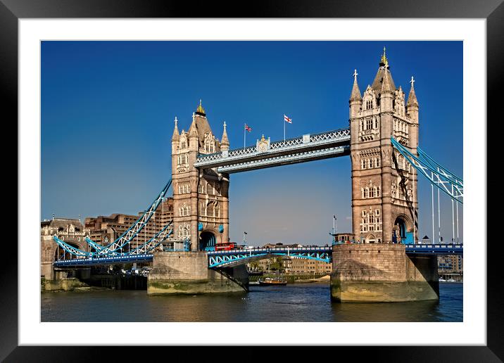 London Bus on Tower Bridge Framed Mounted Print by Joyce Storey