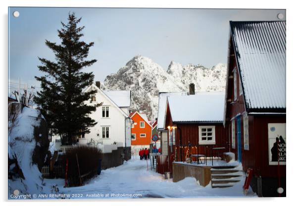 Henningsvaer....A Norwegian fishing village Acrylic by ANN RENFREW