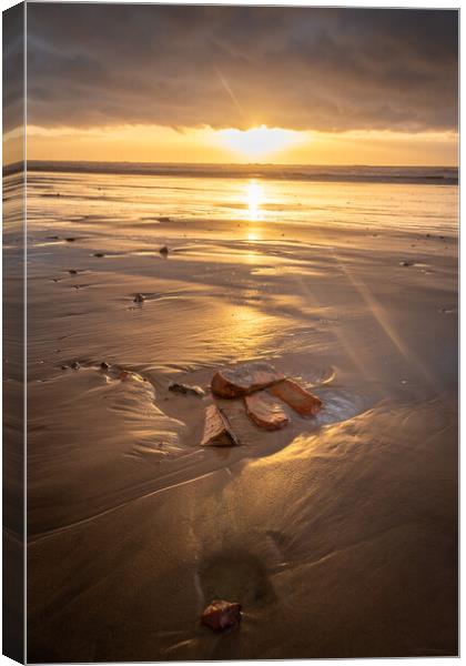 Formby Beach Sunset Rubble, North Liverpool Canvas Print by Liam Neon