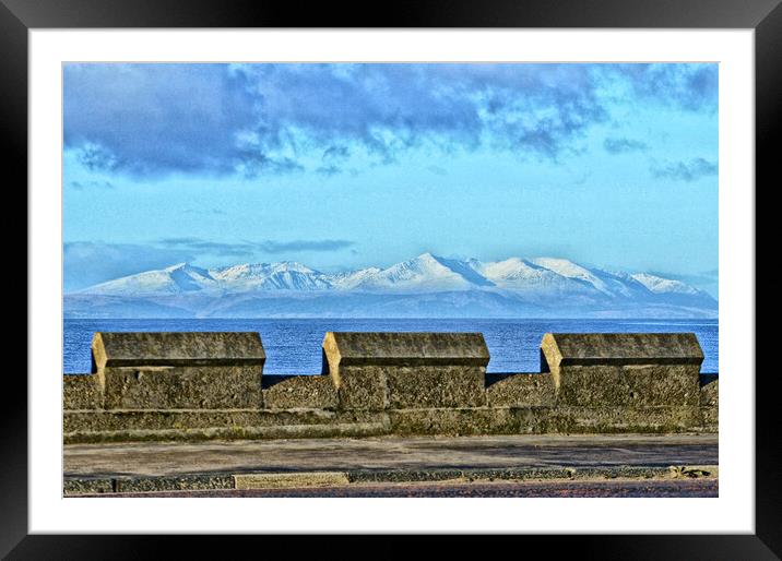 Snow topped Arran mountain view from Ayr Framed Mounted Print by Allan Durward Photography