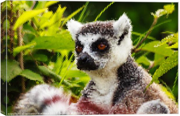 PIXEL ART on close-up of lemur of Madagascar Canvas Print by susanna mattioda