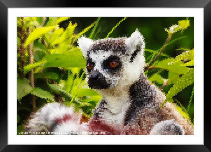 PIXEL ART on close-up of lemur of Madagascar Framed Mounted Print by susanna mattioda