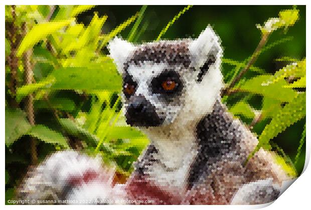 PIXEL ART on close-up of lemur of Madagascar Print by susanna mattioda
