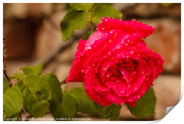 PIXEL ART on a wet rose after the rain Print by susanna mattioda
