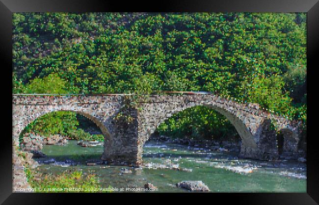 PIXEL ART on medieval bridge of Arnad in Aosta Valley, Italy Framed Print by susanna mattioda