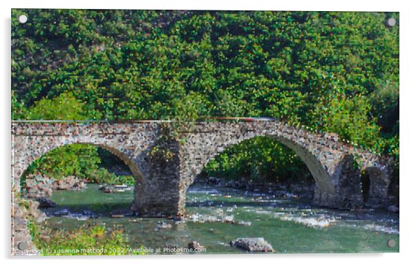 PIXEL ART on medieval bridge of Arnad in Aosta Valley, Italy Acrylic by susanna mattioda
