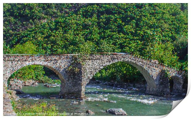 PIXEL ART on medieval bridge of Arnad in Aosta Valley, Italy Print by susanna mattioda