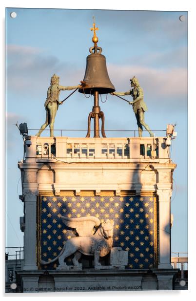 Saint Mark's Clocktower in Venice with Moors striking Bell Acrylic by Dietmar Rauscher