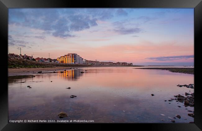 Morecambe Seafront in reflection Framed Print by Richard Perks