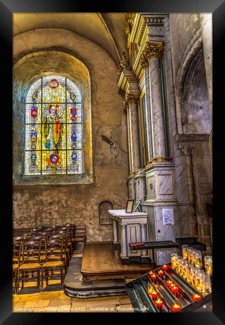 Candles Stained Glass Church St Marie Eglise Normandy France Framed Print by William Perry