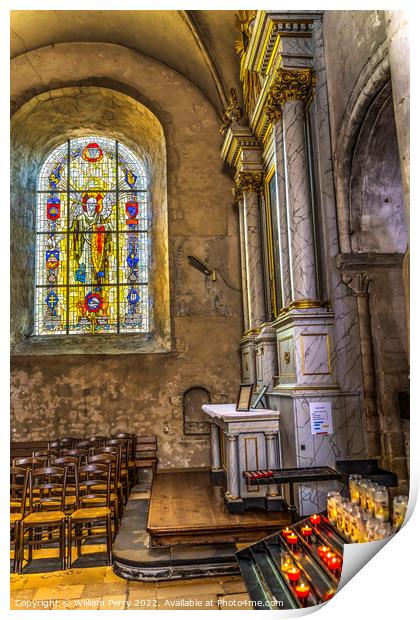 Candles Stained Glass Church St Marie Eglise Normandy France Print by William Perry