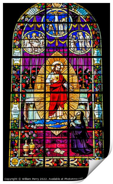Jesus Stained Glass Church St Marie Eglise Normandy France Print by William Perry