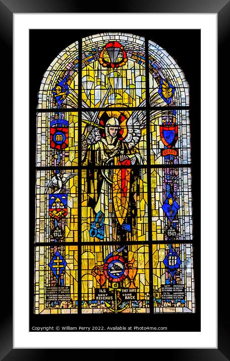 Paratrooper Stained Glass St Marie Eglise Normandy Framed Mounted Print by William Perry
