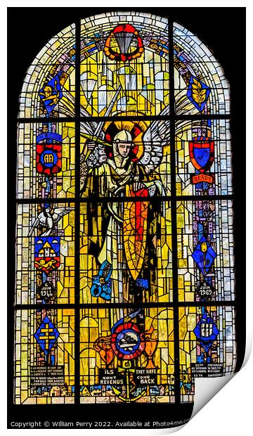 Paratrooper Stained Glass St Marie Eglise Normandy Print by William Perry