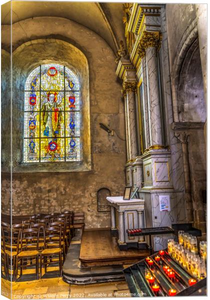 Candles Stained Glass Church St Marie Eglise Normandy France Canvas Print by William Perry