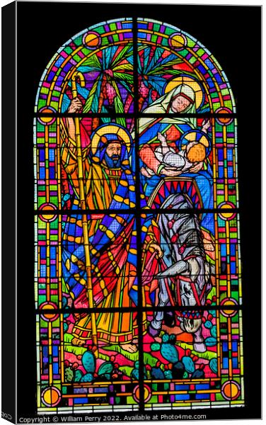 Mary Jesus Stained Glass Church St Marie Eglise Normandy France Canvas Print by William Perry