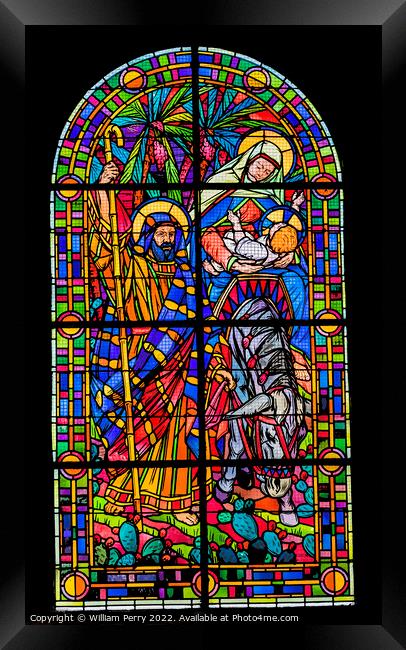 Mary Jesus Stained Glass Church St Marie Eglise Normandy France Framed Print by William Perry