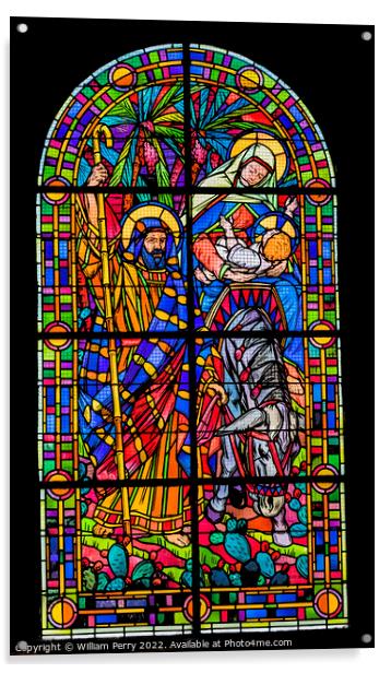 Mary Jesus Stained Glass Church St Marie Eglise Normandy France Acrylic by William Perry