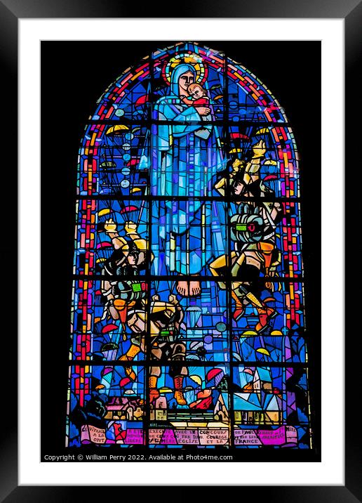 Mary Paratrooper Glass Church St Marie Eglise Normandy France Framed Mounted Print by William Perry