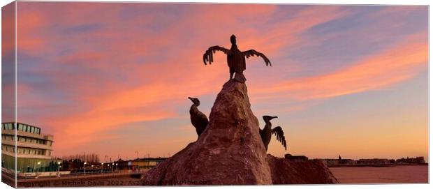 Morecambe Cormorant Sculpture, Sunset Canvas Print by Michele Davis