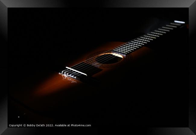 Dark acoustic guitar.  Framed Print by Bobby De'ath