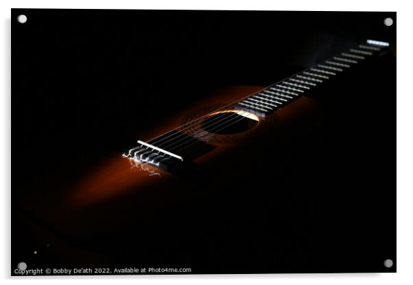 Dark acoustic guitar.  Acrylic by Bobby De'ath