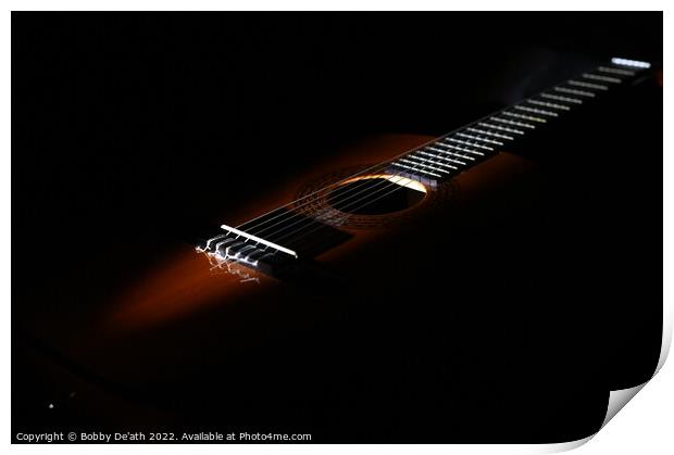 Dark acoustic guitar.  Print by Bobby De'ath