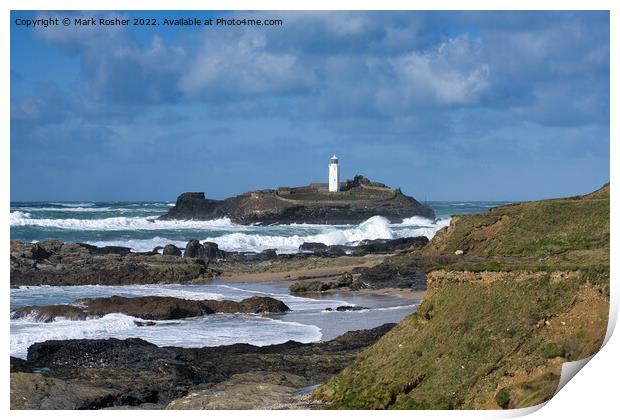 Godrevy Island and Lighthouse Print by Mark Rosher
