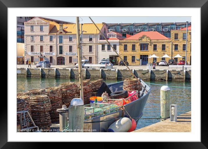 Crayfish pots on a fishing boat - Hobart Framed Mounted Print by Laszlo Konya