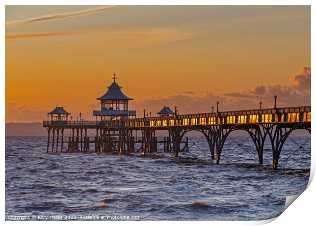 Clevedon Pier at sunset Print by Rory Hailes