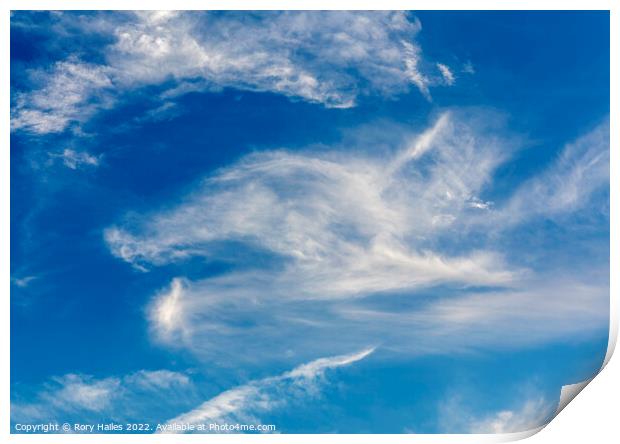Cirrus clouds against a blue sky Print by Rory Hailes