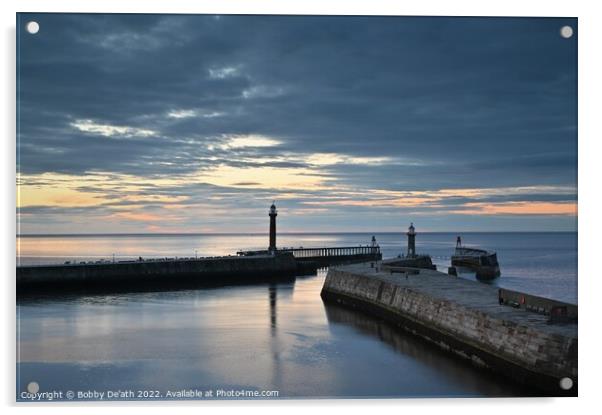 Whitby piers in the evening light Acrylic by Bobby De'ath