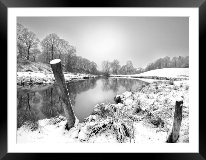 Lake District Spring Snow Black and White Framed Mounted Print by David Neighbour