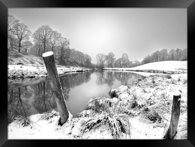 Lake District Spring Snow Black and White Framed Print by David Neighbour